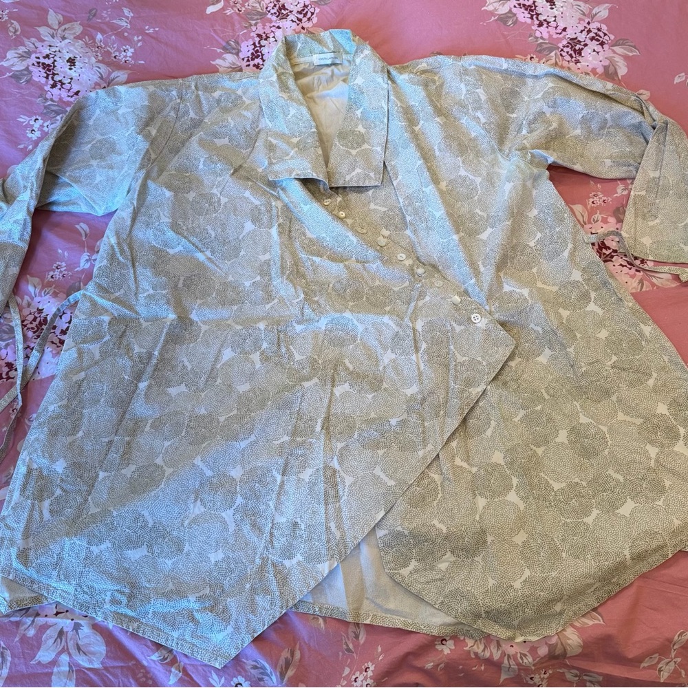 Krista Larson Printed Silk Lotus Shirt (Cream & Olive) - NW0T - OS